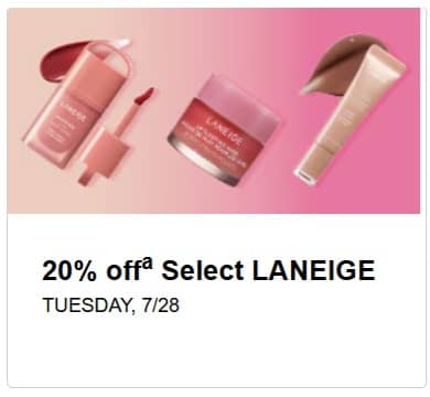 Laneige – 20% Off Select Products (7/28 only)
