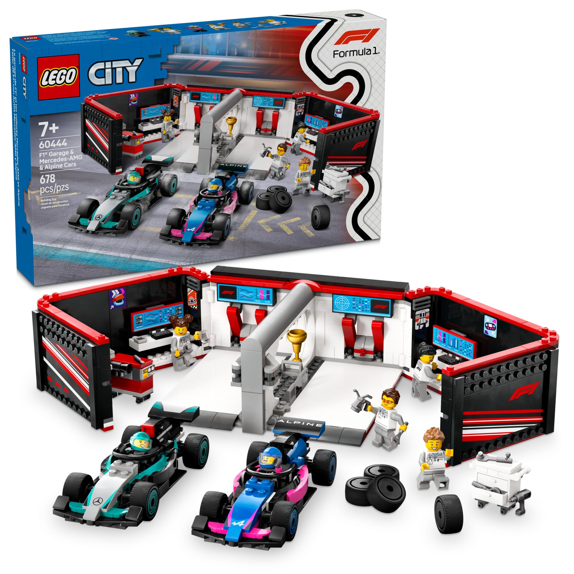LEGO City F1 车库及梅赛德斯-AMG 与 Alpine 赛车
